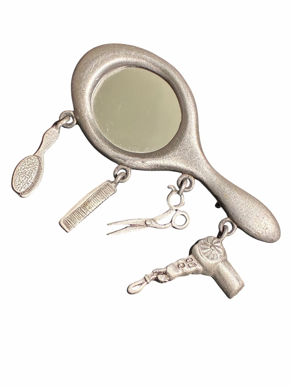 Vintage Silver-Tone Hand 1986 Jonette Jewelry (JJ) Salon Mirror Tool Charms